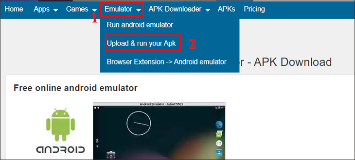 Giả lập Android trực tuyến bằng Apk Online bước 1