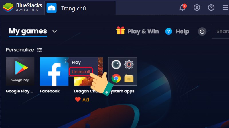 Gỡ bớt ứng dụng trong BlueStacks