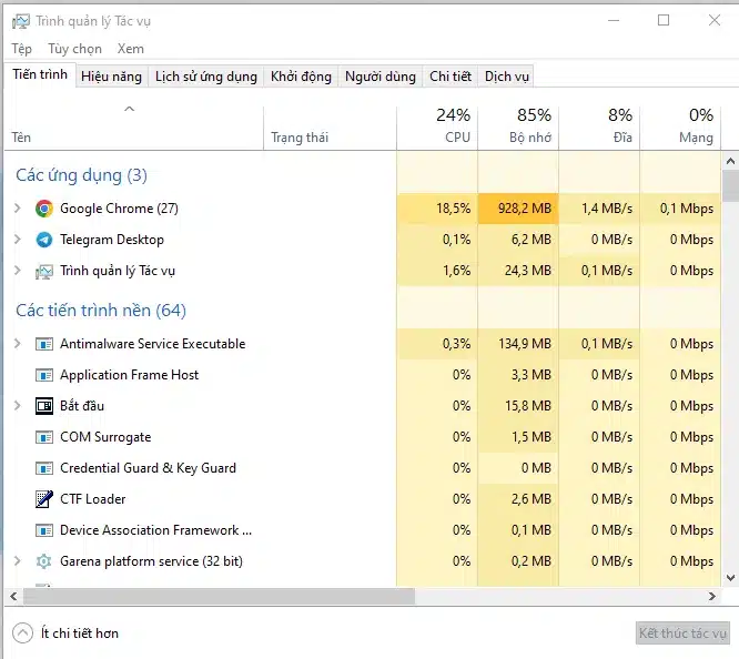 Nhấn tổ hợp phím Ctrl + Alt + Delete để mở Task Manager và tắt các ứng dụng không quan trọng khi vào Startup