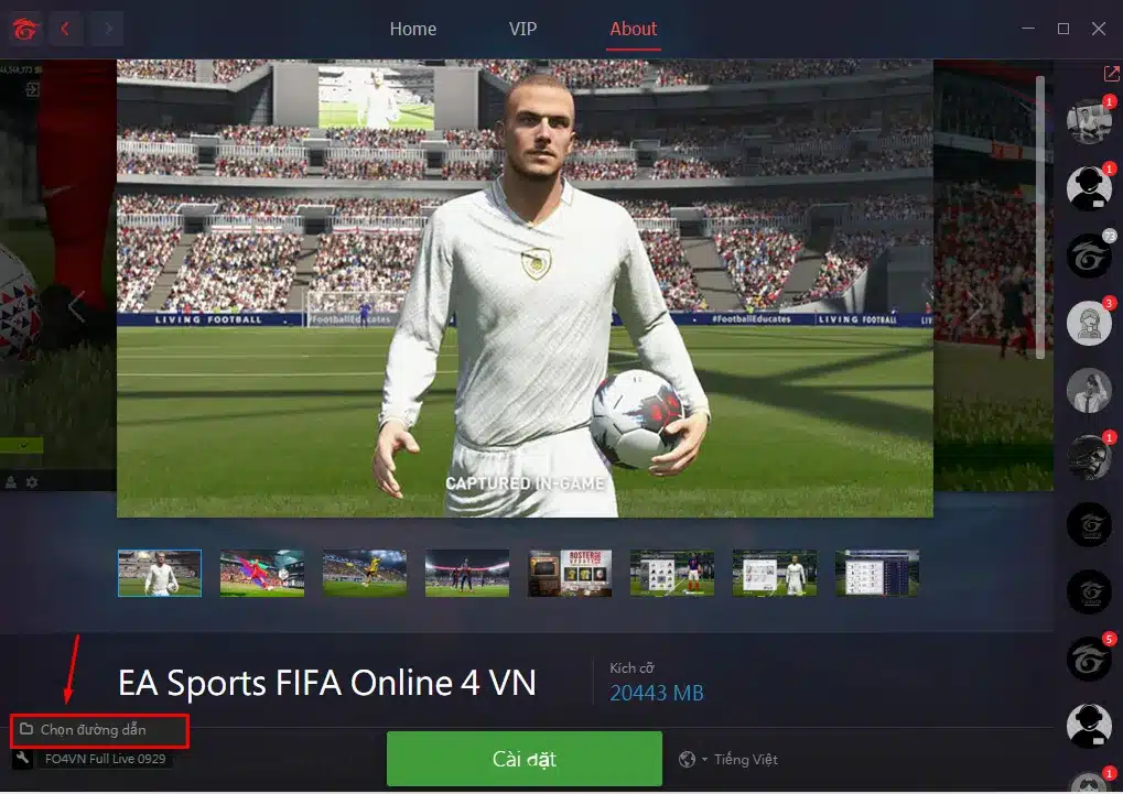 Tải FIFA Online 4 trực tiếp trên website Garena Bước 5