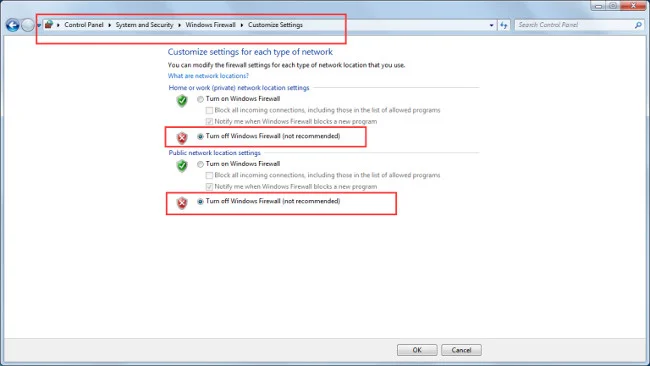 Tắt tường lửa và phần mềm chống virus