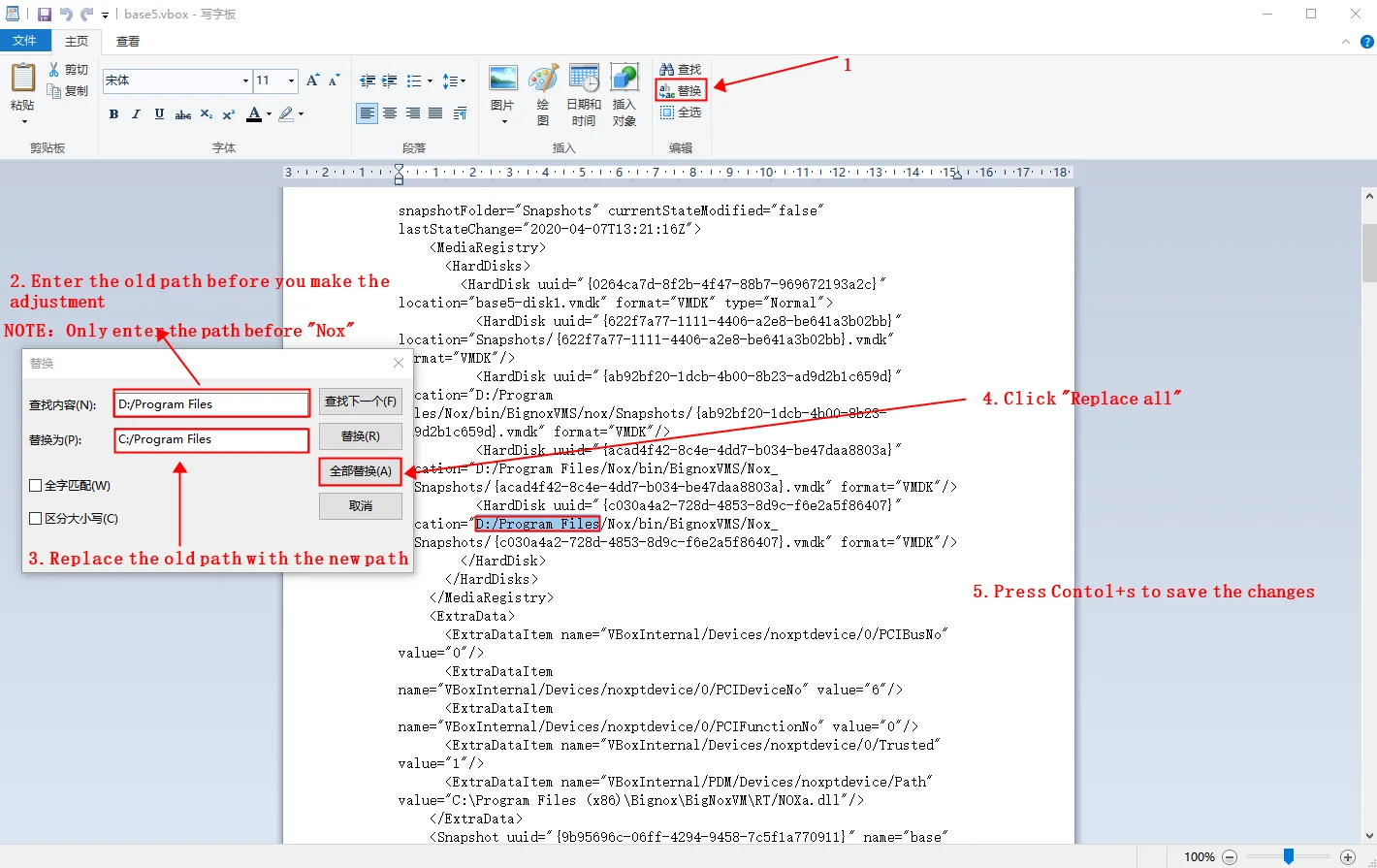 Tìm và mở file base.vbox bằng Wordpad 1